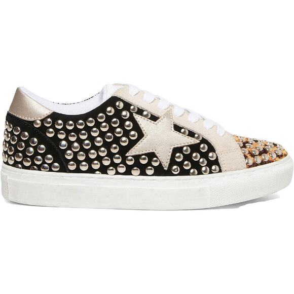 Steve Madden Turner Studded Star Sneaker | Leopard Print Calf Hair | Ladies 7.5 - Picture 3 of 9